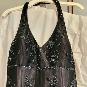 Silver/black halter dress gown